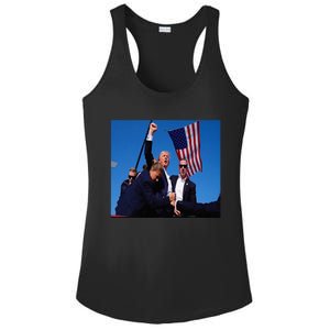 Trump 2024 Stay Strong Fist Pump Rally Secret Service Flag Ladies PosiCharge Competitor Racerback Tank