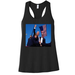 Trump 2024 Stay Strong Fist Pump Rally Secret Service Flag Women's Racerback Tank