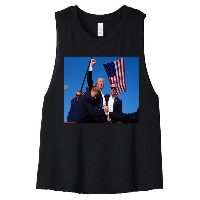 Trump 2024 Stay Strong Fist Pump Rally Secret Service Flag Women's Racerback Cropped Tank