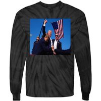 Trump 2024 Stay Strong Fist Pump Rally Secret Service Flag Tie-Dye Long Sleeve Shirt