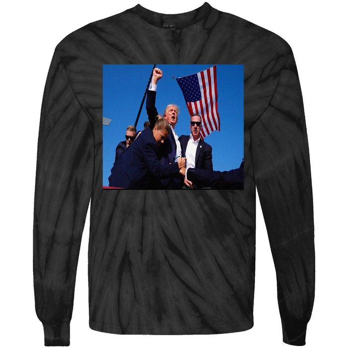 Trump 2024 Stay Strong Fist Pump Rally Secret Service Flag Tie-Dye Long Sleeve Shirt