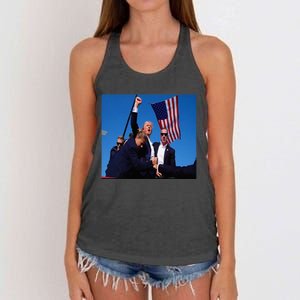 Trump 2024 Stay Strong Fist Pump Rally Secret Service Flag Women's Knotted Racerback Tank