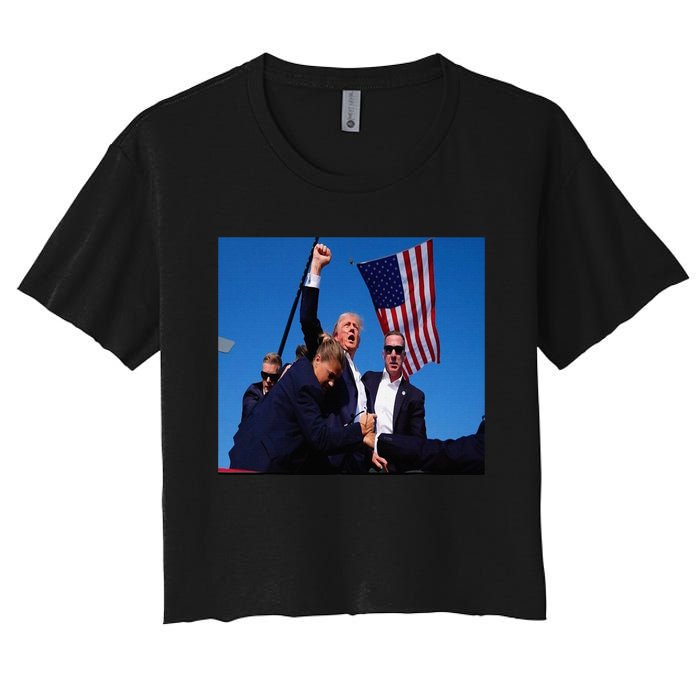 Trump 2024 Stay Strong Fist Pump Rally Secret Service Flag Women's Crop Top Tee