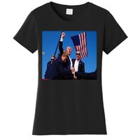 Trump 2024 Stay Strong Fist Pump Rally Secret Service Flag Women's T-Shirt