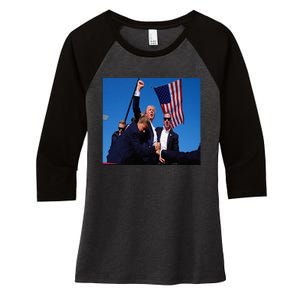 Trump 2024 Stay Strong Fist Pump Rally Secret Service Flag Women's Tri-Blend 3/4-Sleeve Raglan Shirt