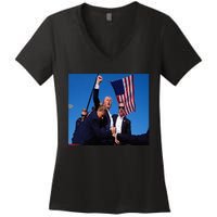 Trump 2024 Stay Strong Fist Pump Rally Secret Service Flag Women's V-Neck T-Shirt