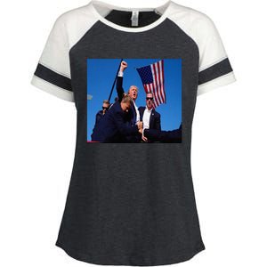 Trump 2024 Stay Strong Fist Pump Rally Secret Service Flag Enza Ladies Jersey Colorblock Tee