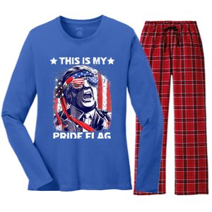 Trump 2024 This Is My Pride Flag 4th Of July Gift Women's Long Sleeve Flannel Pajama Set 