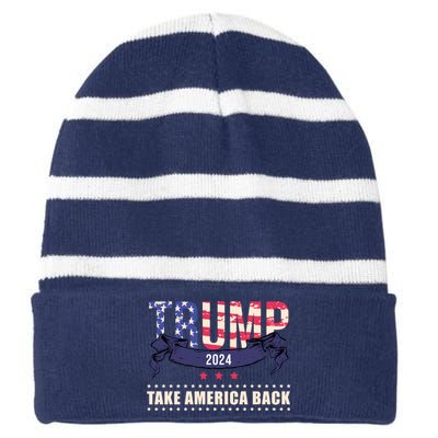 Trump 2024 Take America Back Election Striped Beanie with Solid Band