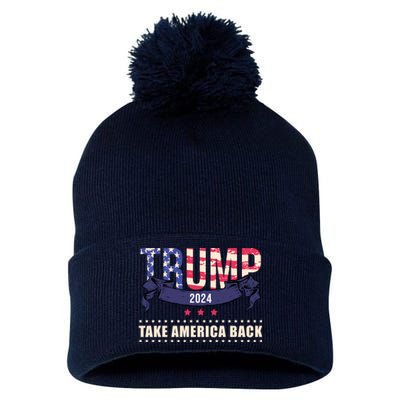 Trump 2024 Take America Back Election Pom Pom 12in Knit Beanie