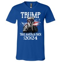 Trump 2024 Take America Back Us Flag Vintage Trump 2024 Gift V-Neck T-Shirt