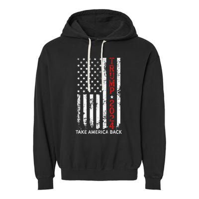 Trump 2024 Take America Back Election Patriotic Flag Garment-Dyed Fleece Hoodie