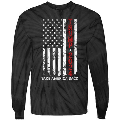 Trump 2024 Take America Back Election Patriotic Flag Tie-Dye Long Sleeve Shirt