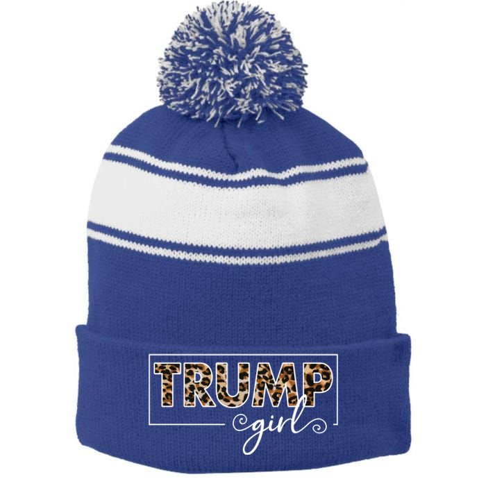 Trump 2020 Trump Leopard Pattern Gift Stripe Pom Pom Beanie