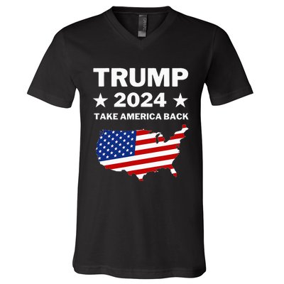 Trump 2024 Take America Back American Flag Pro Trump V-Neck T-Shirt