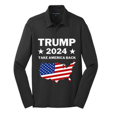 Trump 2024 Take America Back American Flag Pro Trump Silk Touch Performance Long Sleeve Polo