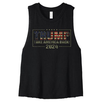 Trump 2024 Take America Back American Flag Women's Racerback Cropped Tank