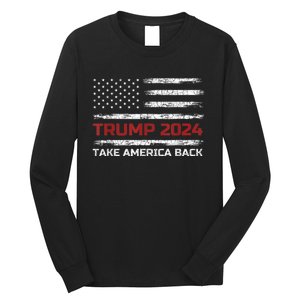 Trump 2024 Take America Back Election Patriotic Flag Long Sleeve Shirt