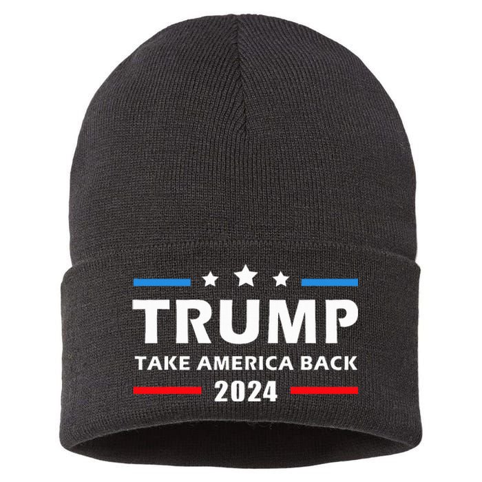 Trump 2024 Take America Back Election Patriotic Second Term Sustainable Knit Beanie