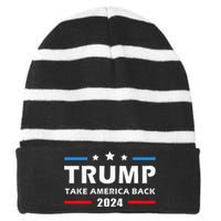 Trump 2024 Take America Back Election Patriotic Second Term Striped Beanie with Solid Band