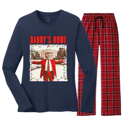 Trump 2024 Take America Back DaddyS Home Trump Christmas Women's Long Sleeve Flannel Pajama Set 