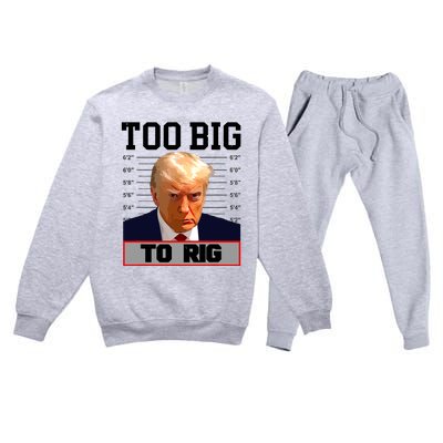 Trump 2024 Too Big To Rig Presidential Election Premium Crewneck Sweatsuit Set