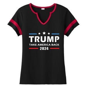 Trump 2024 Take America Back Election Patriotic Second Term Ladies Halftime Notch Neck Tee