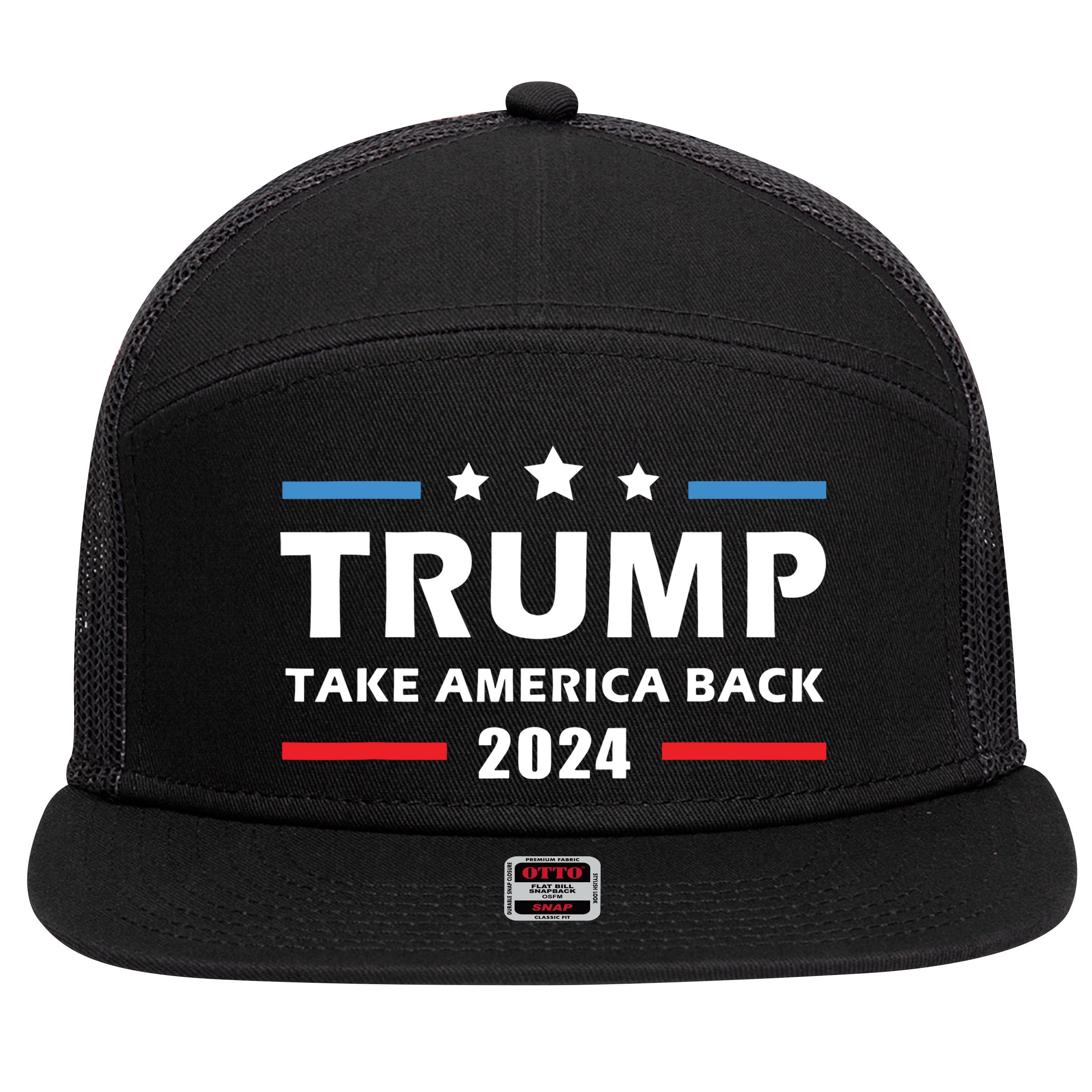 Trump 2024 Take America Back Election Patriotic Second Term 7 Panel Mesh Trucker Snapback Hat