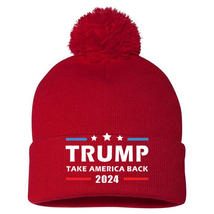 Trump 2024 Take America Back Election Patriotic Second Term Pom Pom 12in Knit Beanie