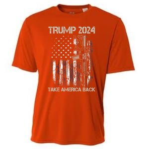 Trump 2024 Take America Back American Flag Gun Gift Cooling Performance Crew T-Shirt