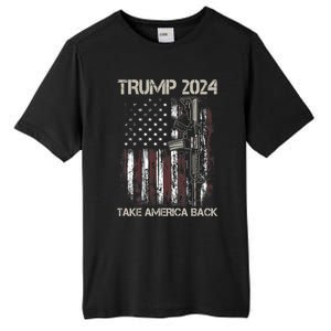 Trump 2024 Take America Back American Flag Gun Gift Tall Fusion ChromaSoft Performance T-Shirt