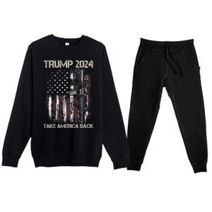 Trump 2024 Take America Back American Flag Gun Gift Premium Crewneck Sweatsuit Set