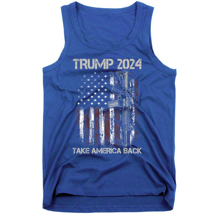 Trump 2024 Take America Back American Flag Gun Gift Tank Top