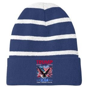 Trump 2024 Take America Back Cool Eagle Striped Beanie with Solid Band