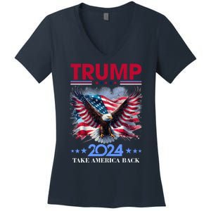 Trump 2024 Take America Back Cool Eagle Women's V-Neck T-Shirt