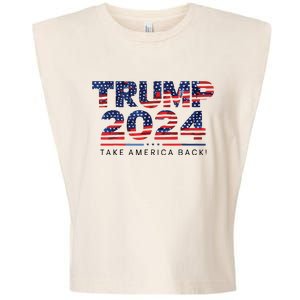 Trump 2024 Take America Back American Flag Garment-Dyed Women's Muscle Tee