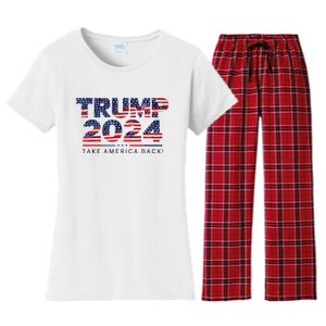 Trump 2024 Take America Back American Flag Women's Flannel Pajama Set