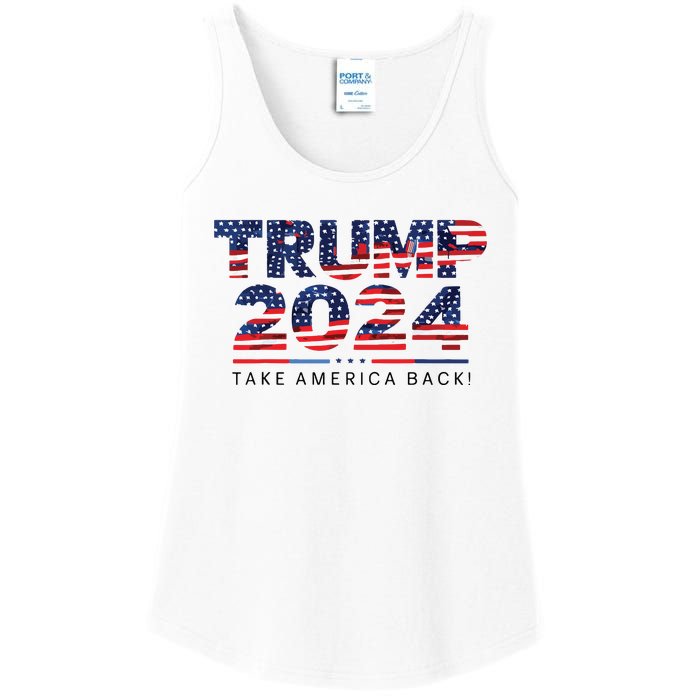 Trump 2024 Take America Back American Flag Ladies Essential Tank