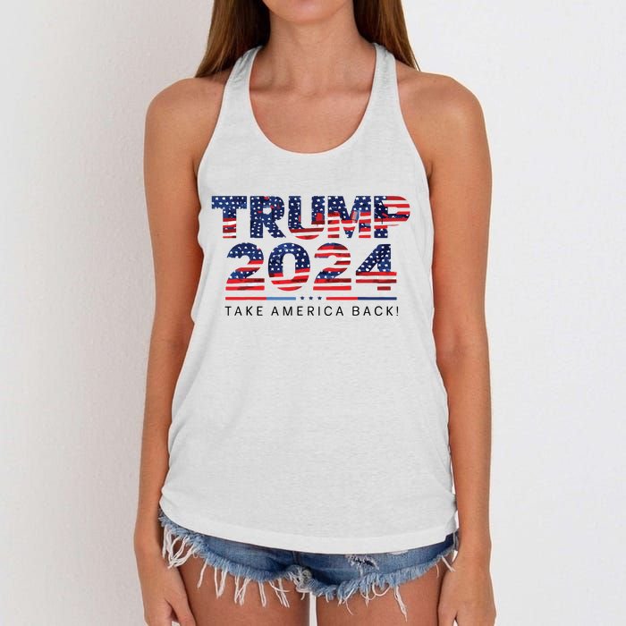 Trump 2024 Take America Back American Flag Women's Knotted Racerback Tank