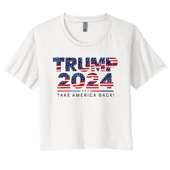 Trump 2024 Take America Back American Flag Women's Crop Top Tee