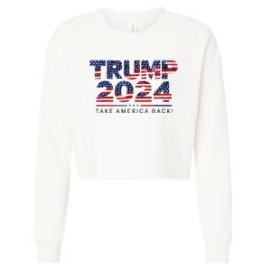 Trump 2024 Take America Back American Flag Cropped Pullover Crew