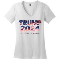 Trump 2024 Take America Back American Flag Women's V-Neck T-Shirt