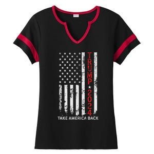 Trump 2024 Take America Back Patriotic Flag Ladies Halftime Notch Neck Tee