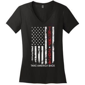 Trump 2024 Take America Back Patriotic Flag Women's V-Neck T-Shirt