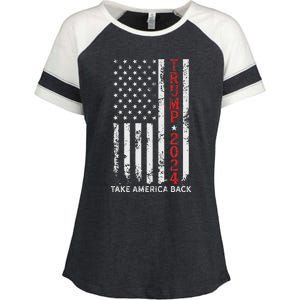 Trump 2024 Take America Back Patriotic Flag Enza Ladies Jersey Colorblock Tee