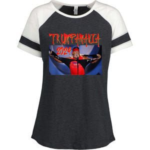 Trumpamania 2024 Trump Vance 2024 Trump Rally 2024 Enza Ladies Jersey Colorblock Tee