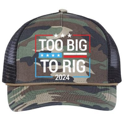 Trump 2024 Too Big To Rig Retro Rope Trucker Hat Cap