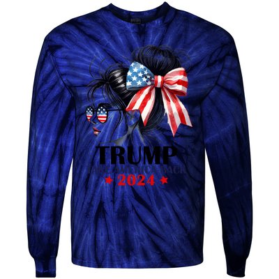 Trump 2024 Take America Back Messy Bun Girl American Flag Long Sleeve Tie-Dye Long Sleeve Shirt