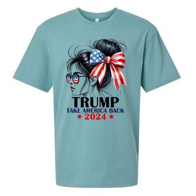 Trump 2024 Take America Back Messy Bun Girl American Flag Long Sleeve Sueded Cloud Jersey T-Shirt