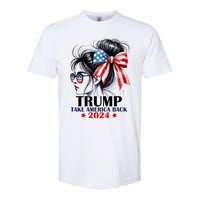 Trump 2024 Take America Back Messy Bun Girl American Flag Long Sleeve Softstyle CVC T-Shirt